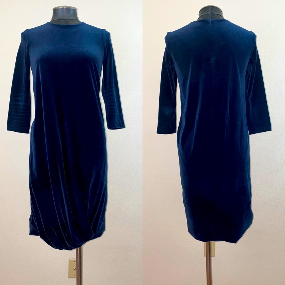 Jil Sander Blue Velvet Twist Bubble Hem Dress